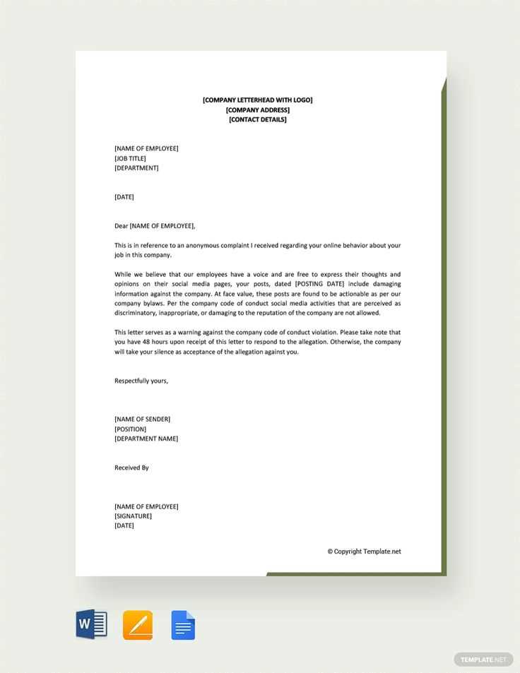 behavior letter template