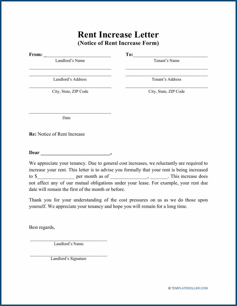 rent letter template