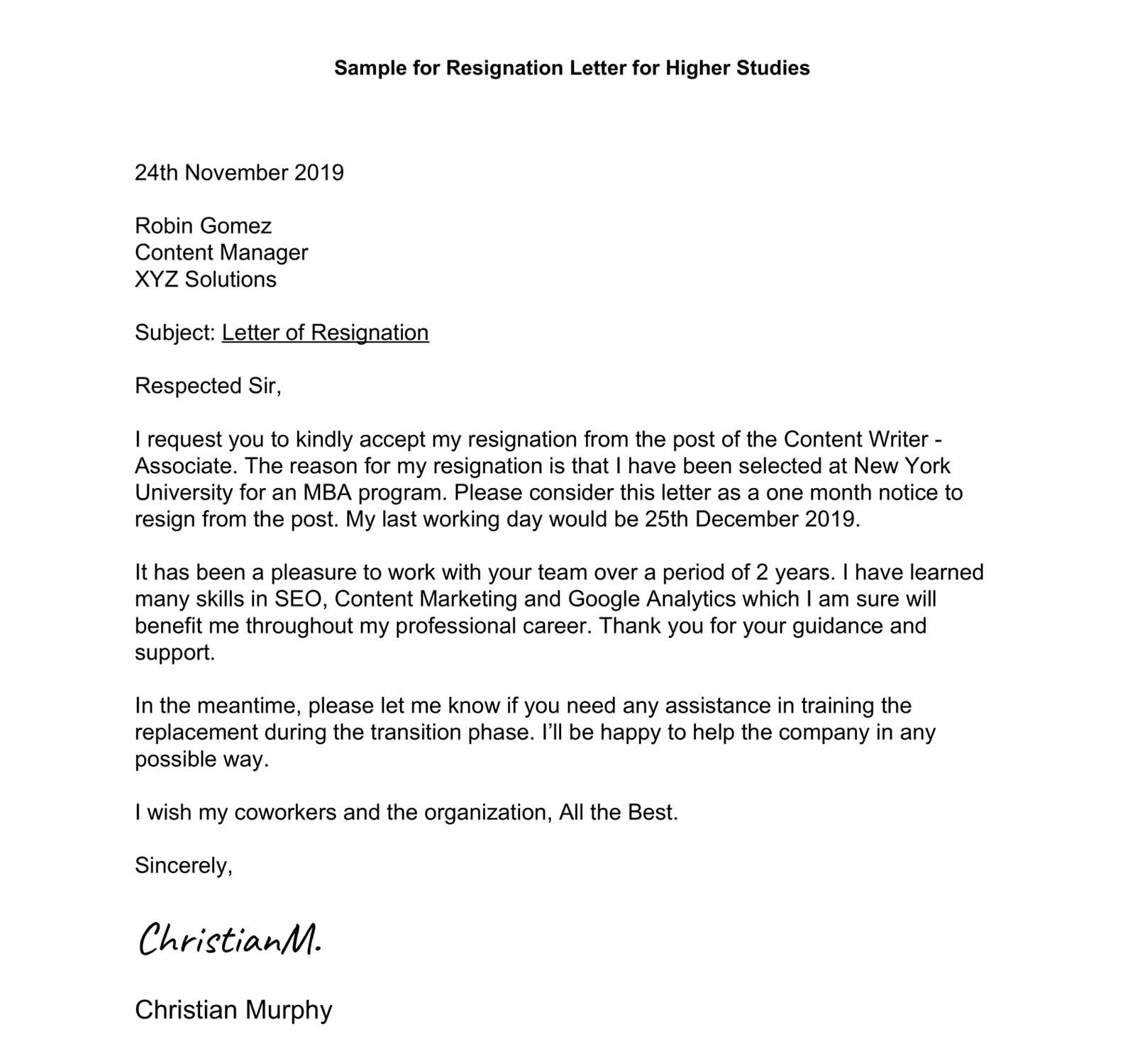 resignation letter template email