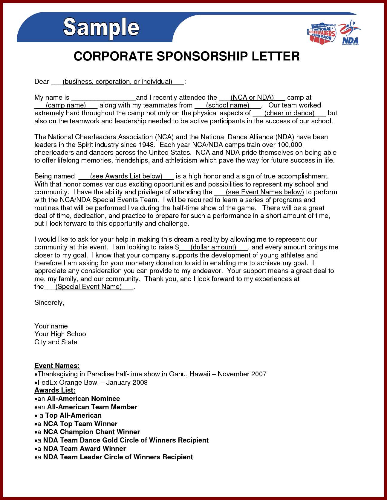 youth football sponsorship letter template