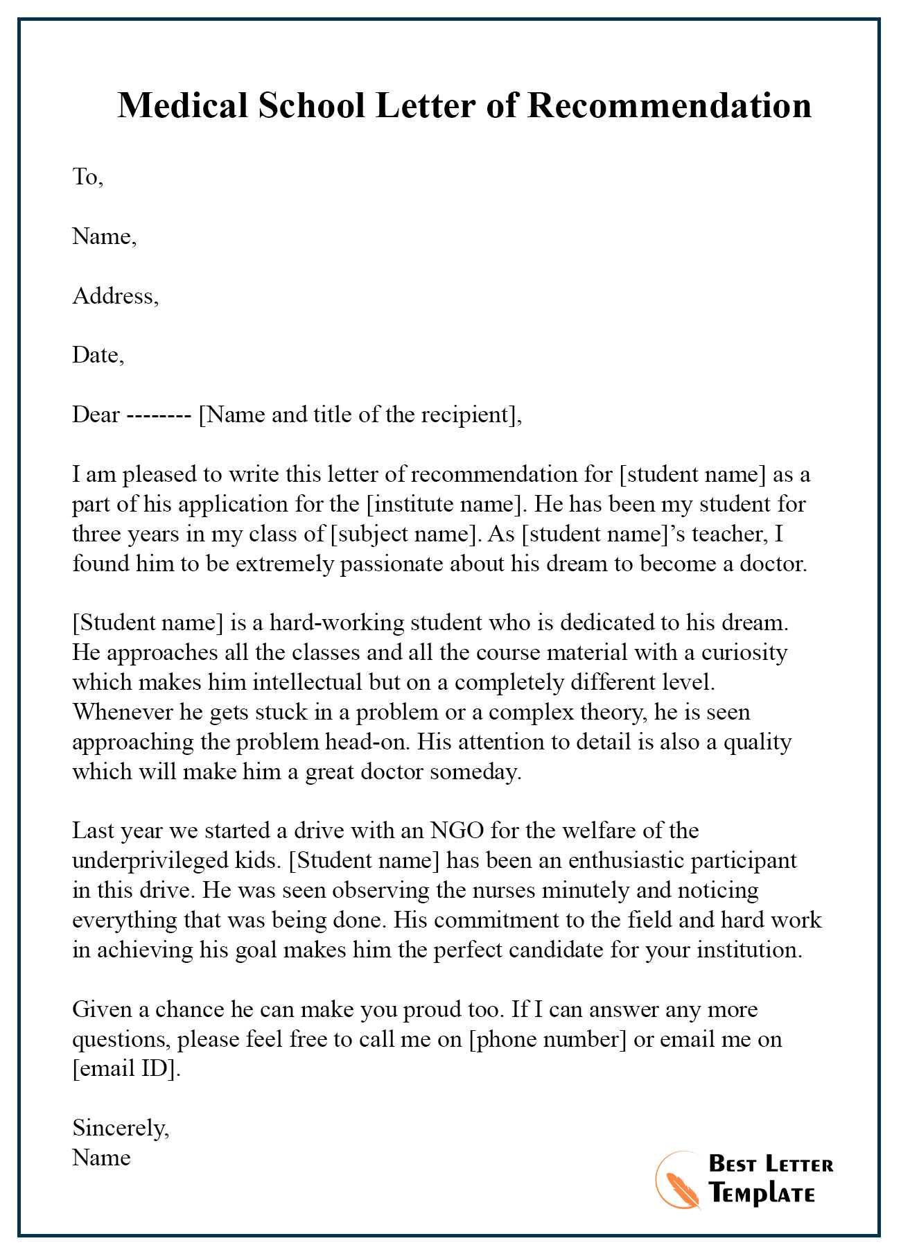 letter of recommendation for nursing school template