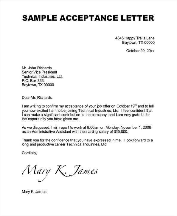 bid acceptance letter template