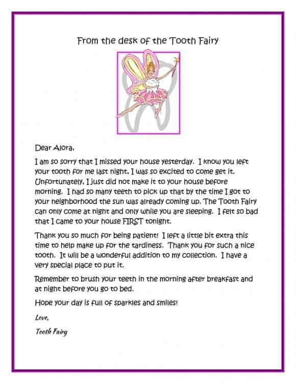 letter to the tooth fairy template