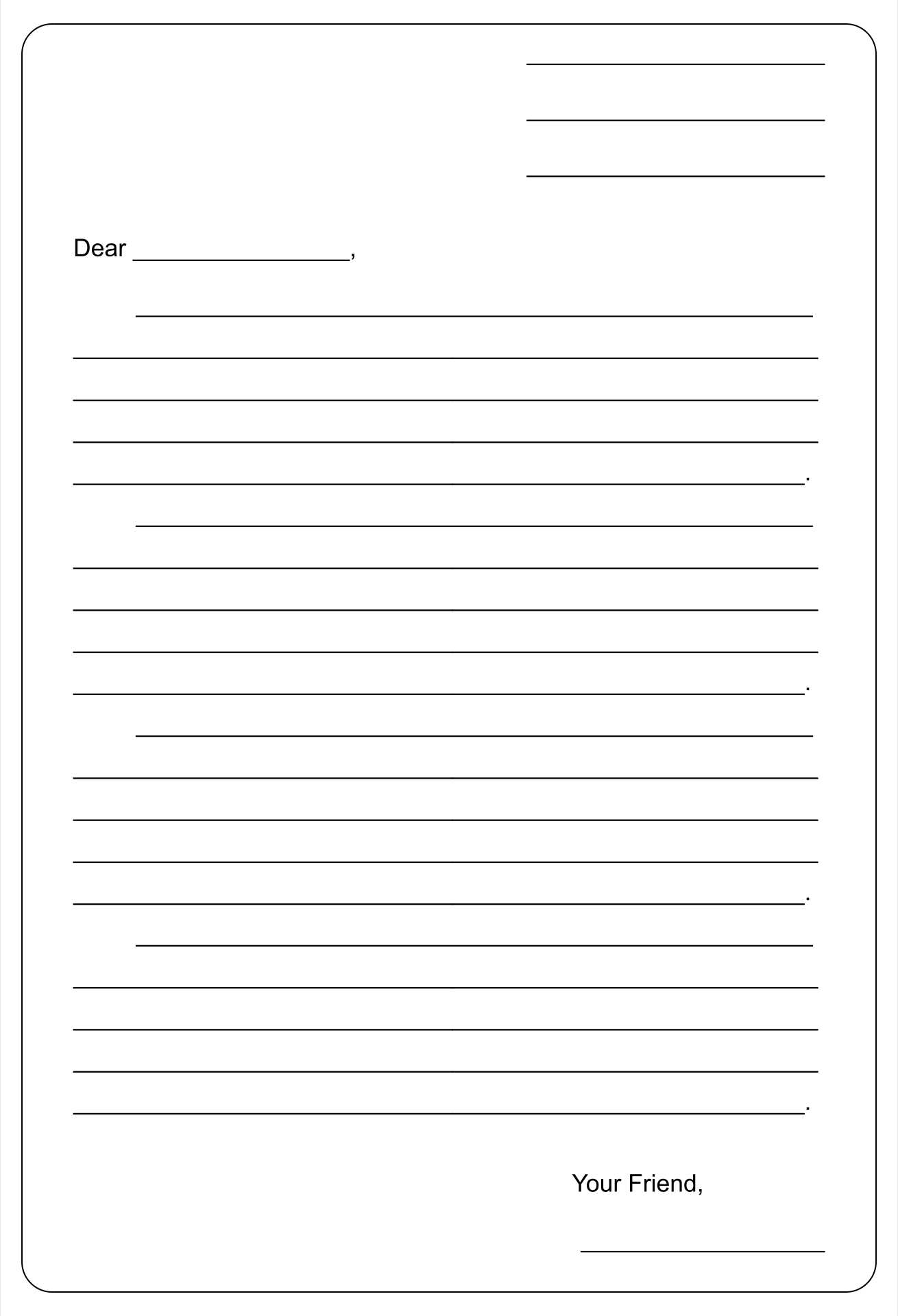 blank letter writing template for students