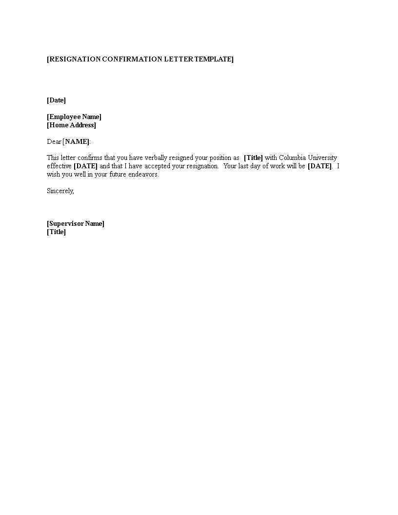 blank resignation letter template