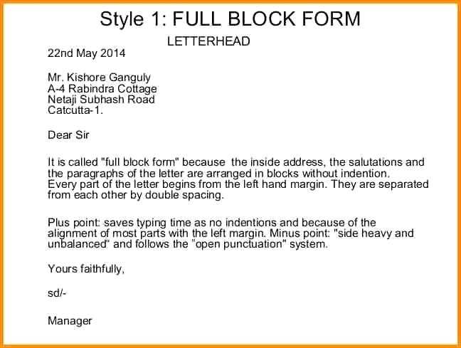 block format letter template