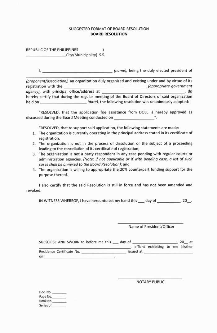 board resolution letter template