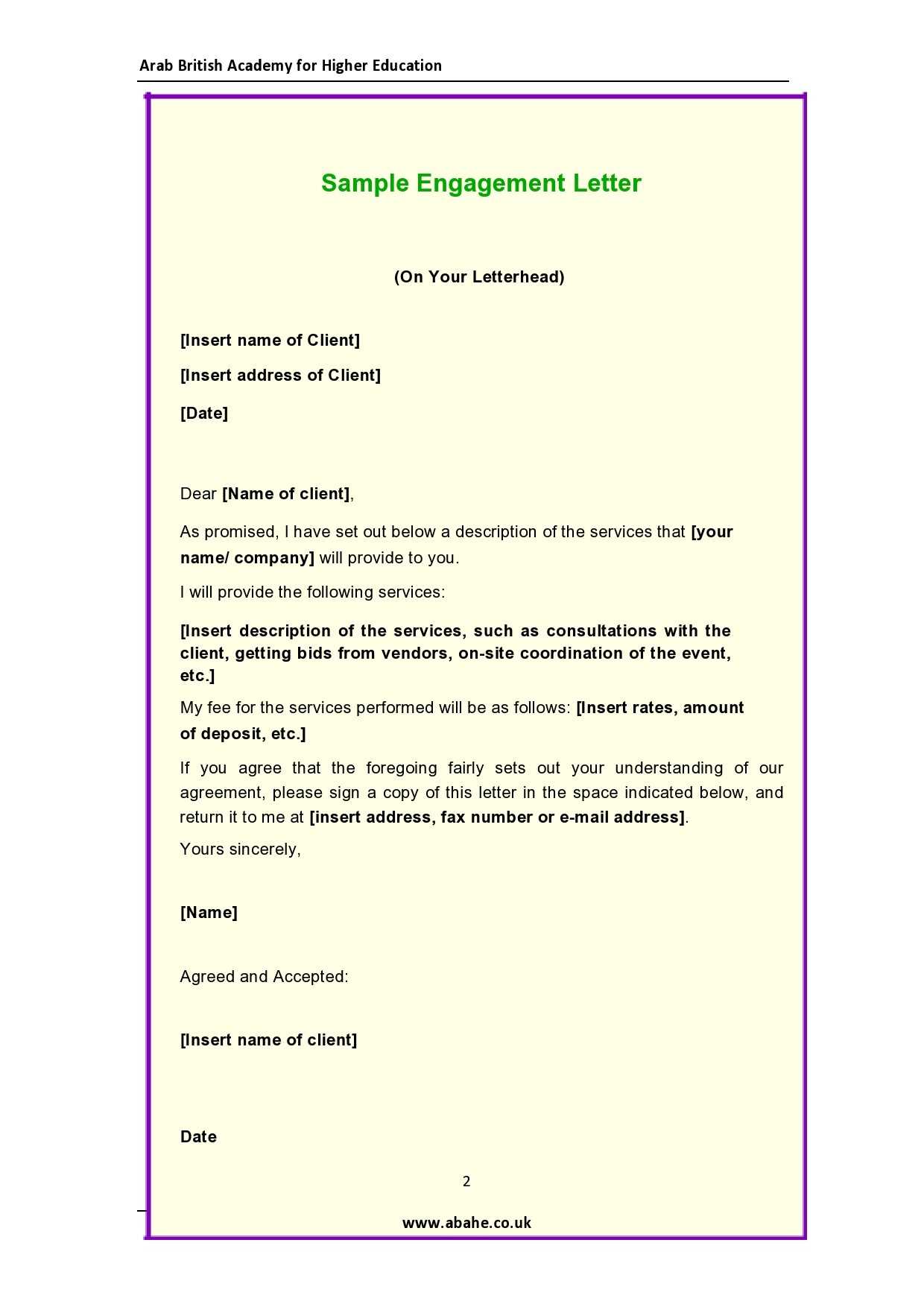 bookkeeping engagement letter template