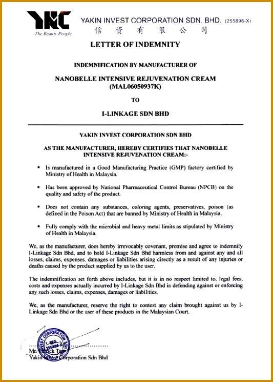 bank letter of indemnity template