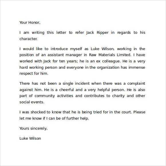 character letter for court template free