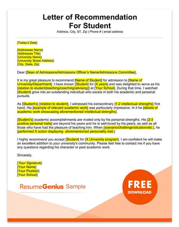 letter of recommendation template for student teacher