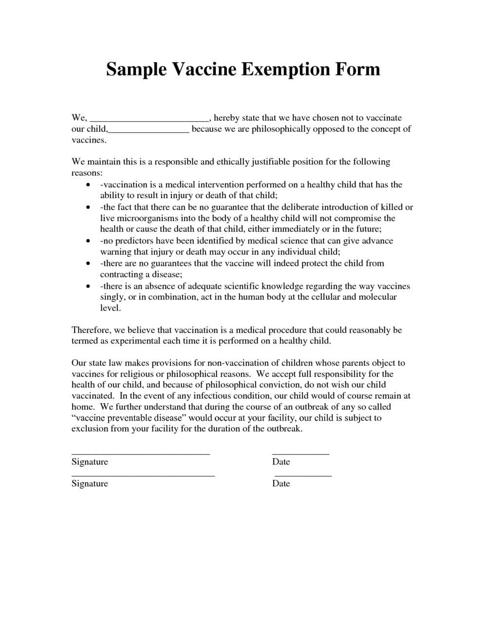 vaccine exemption letter template