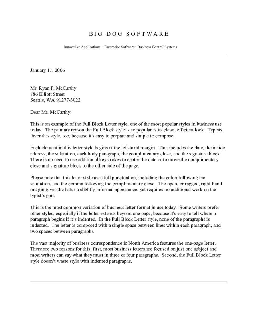 business correspondence letter template