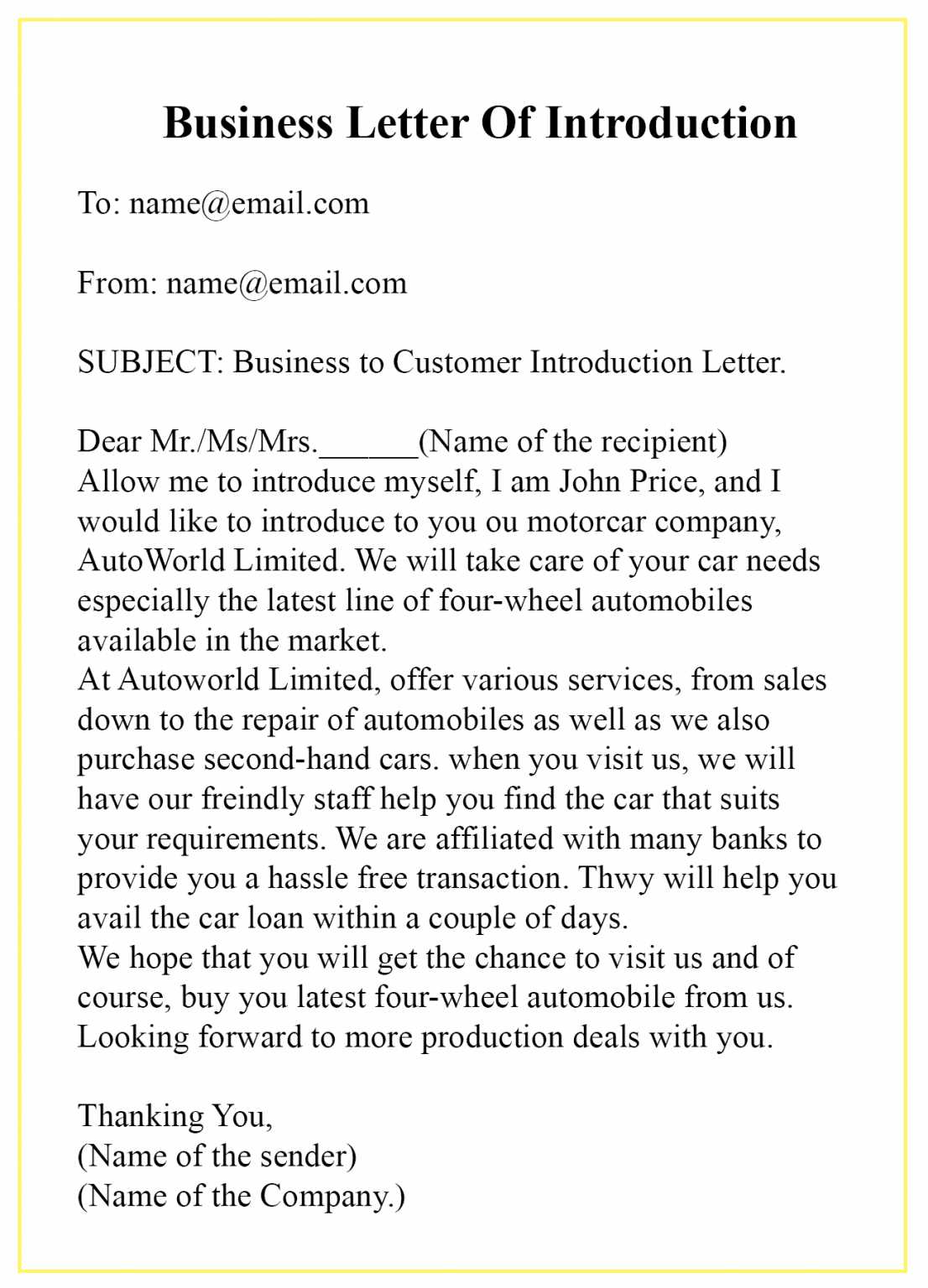 business introduction letter template free