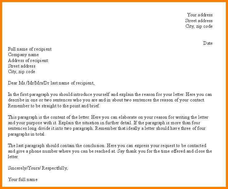 business letter email template