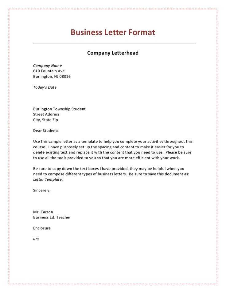 business letter template sample