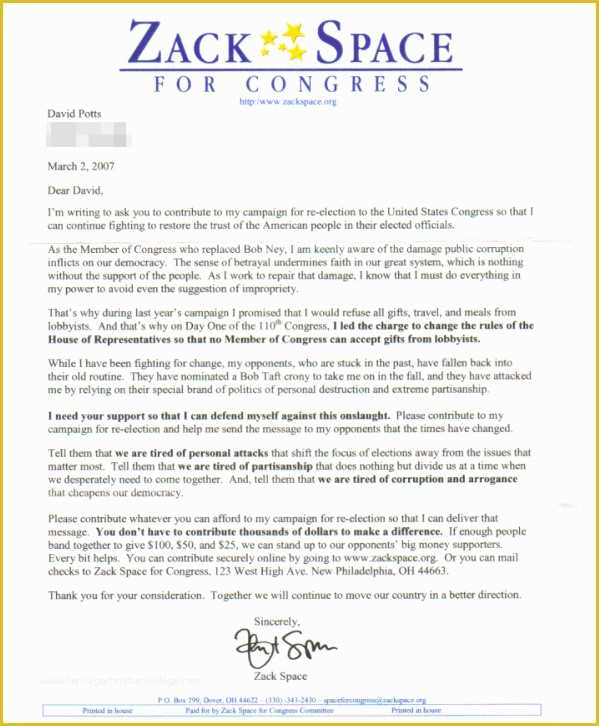 campaign contribution letter template