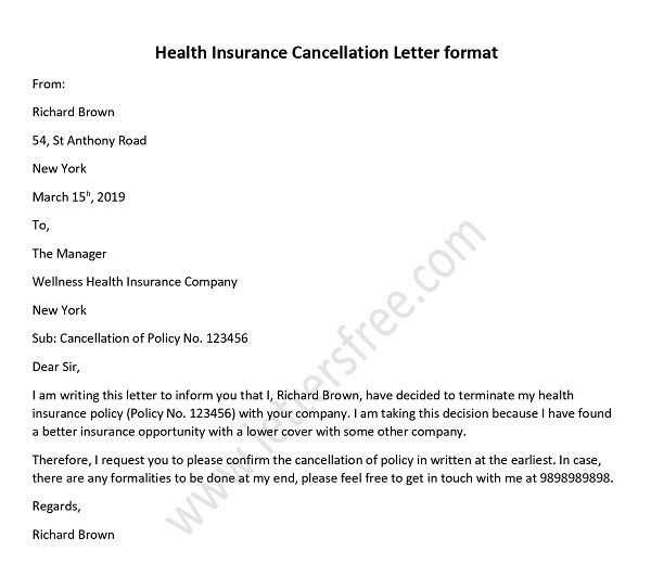 cancellation of insurance policy letter template