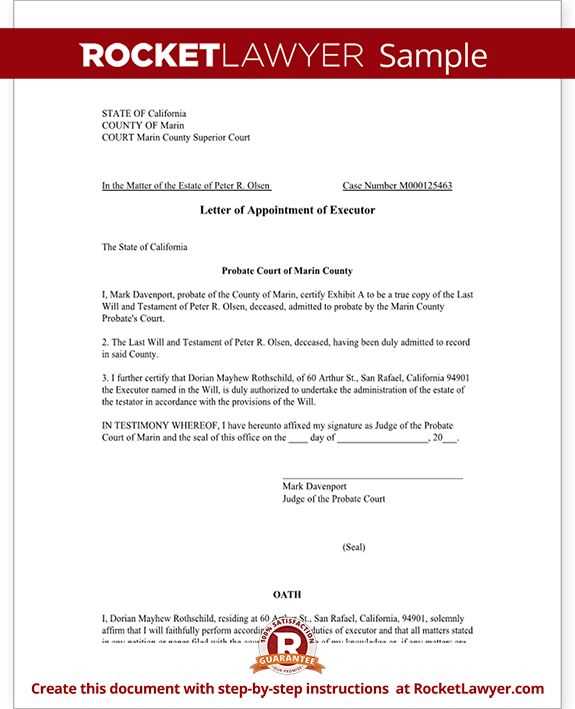 free sample executor letter template