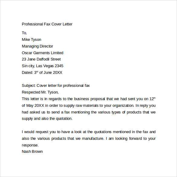 professional fax cover letter template