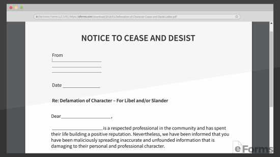 cease and desist defamation letter template