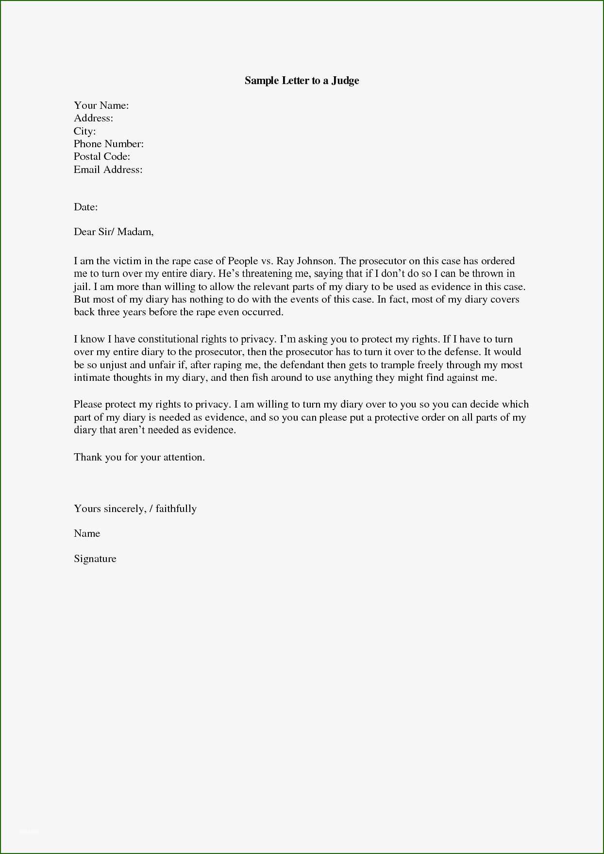 character letter template to judge