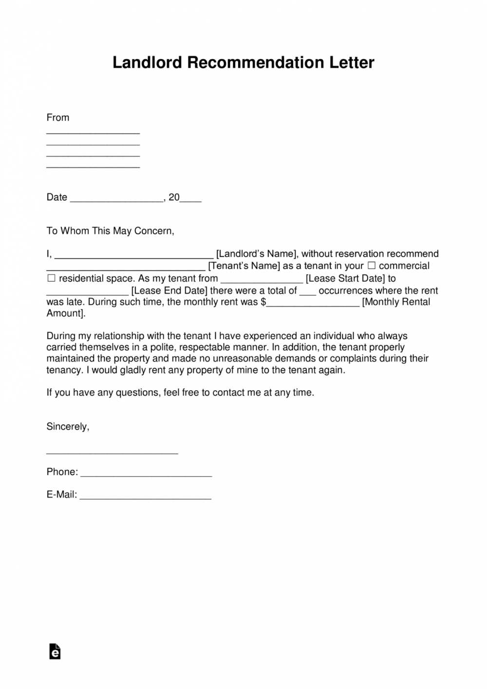 character reference letter for landlord template