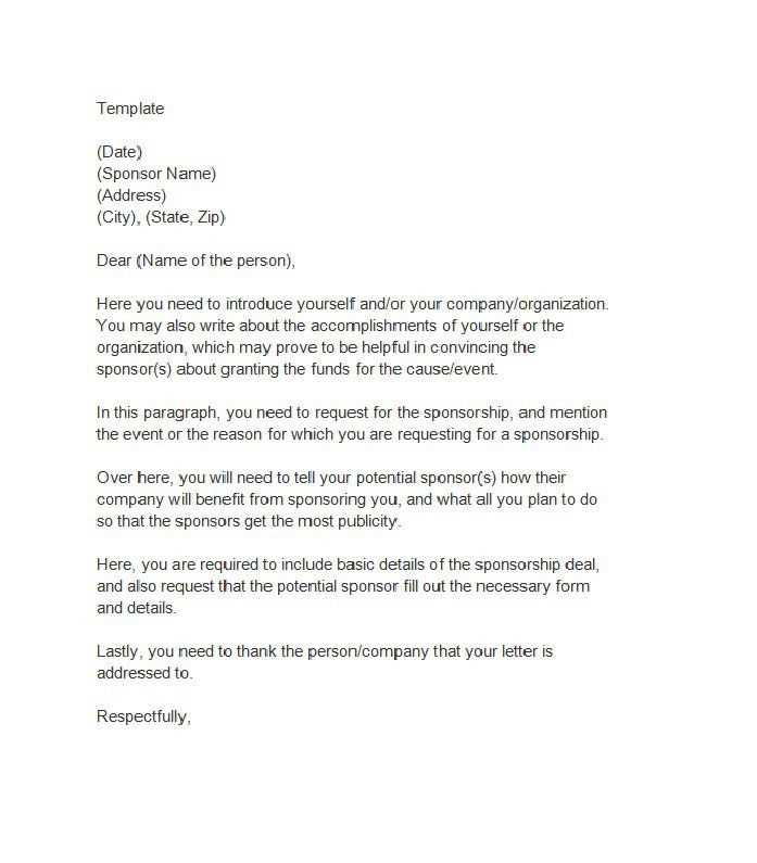 charity sponsorship letter template