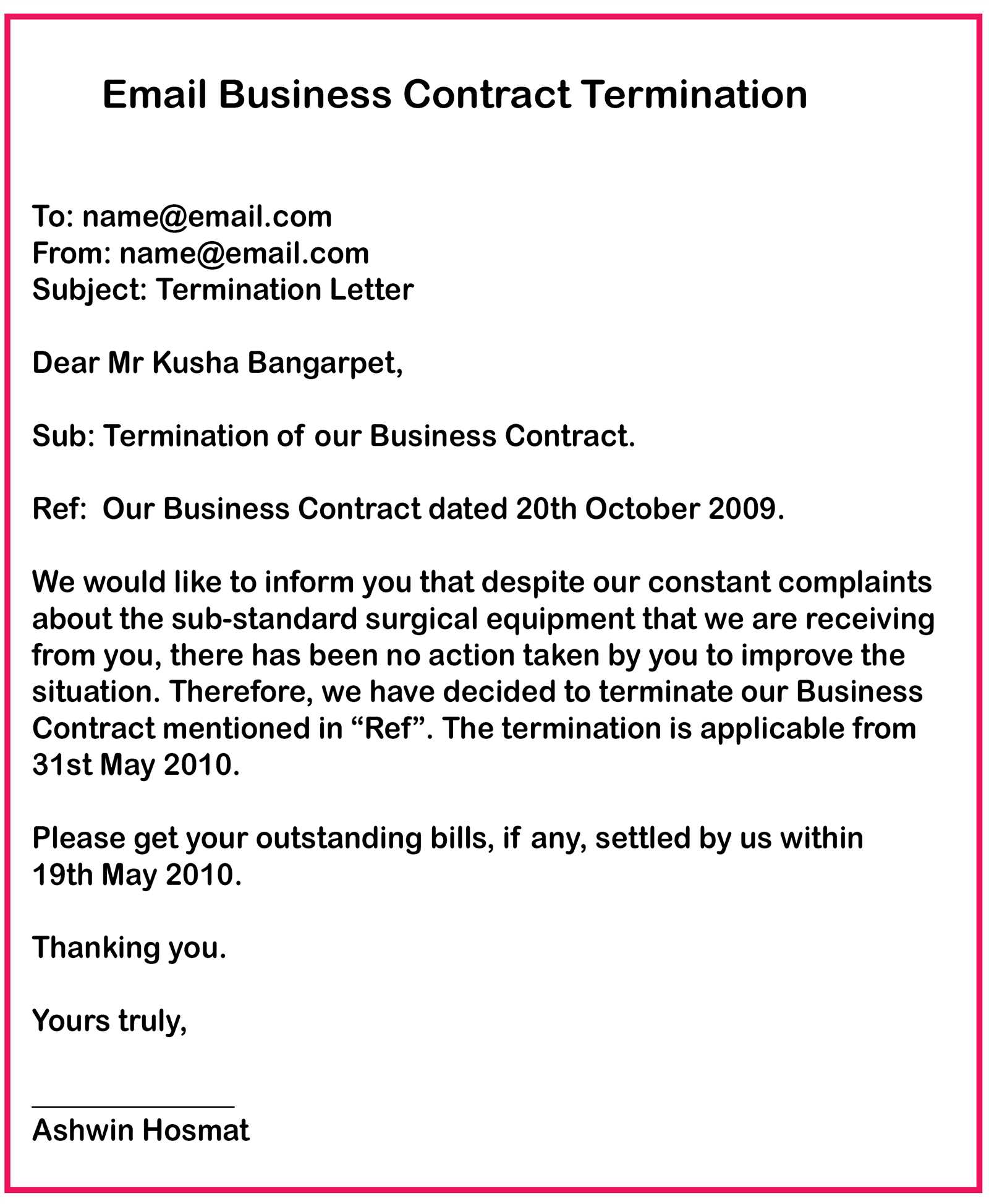 terminating contract letter template