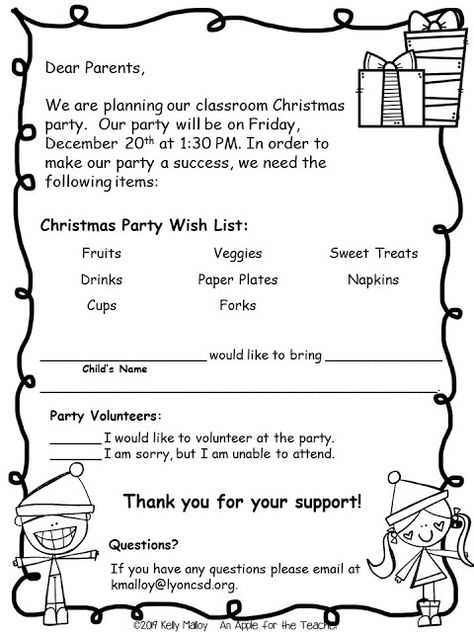 classroom christmas party letter to parents template free