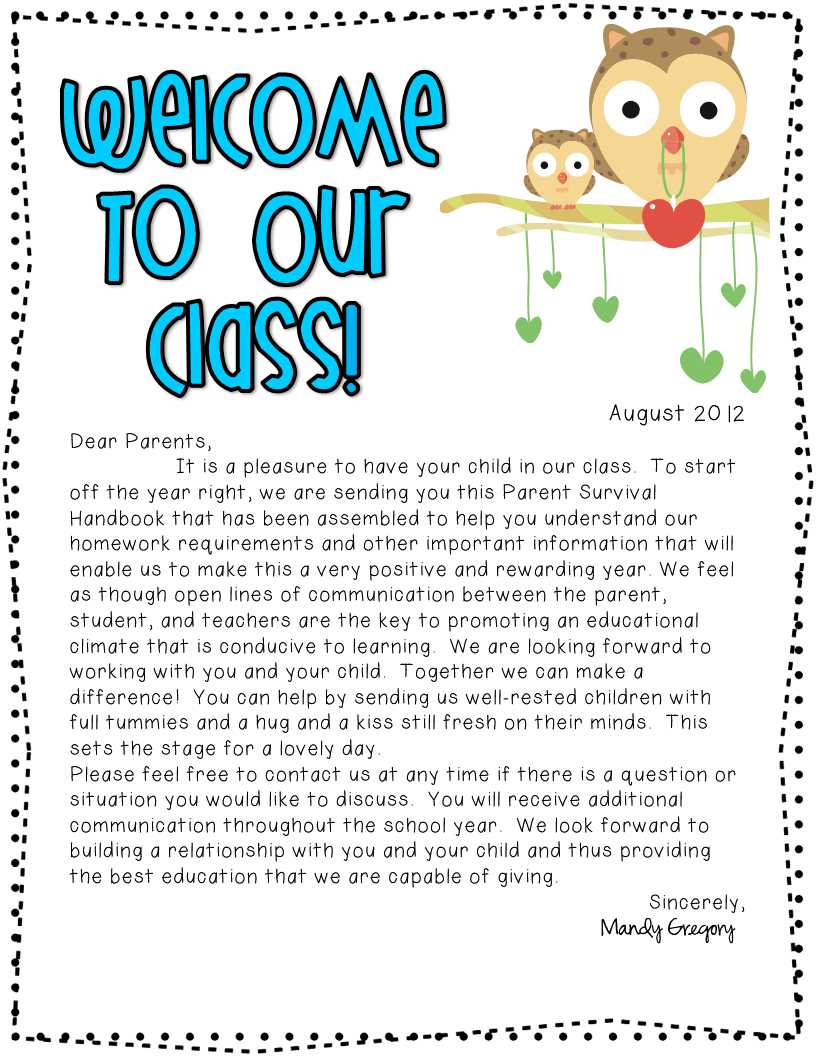 classroom welcome letter template