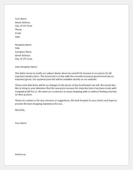 cleaning price increase letter template