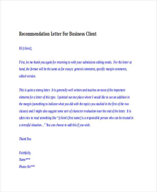 client recommendation letter template