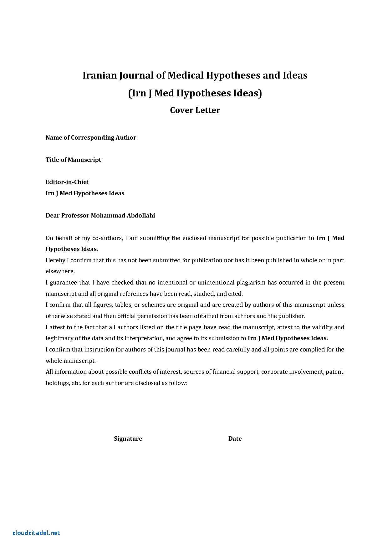 cover letter template for article submission