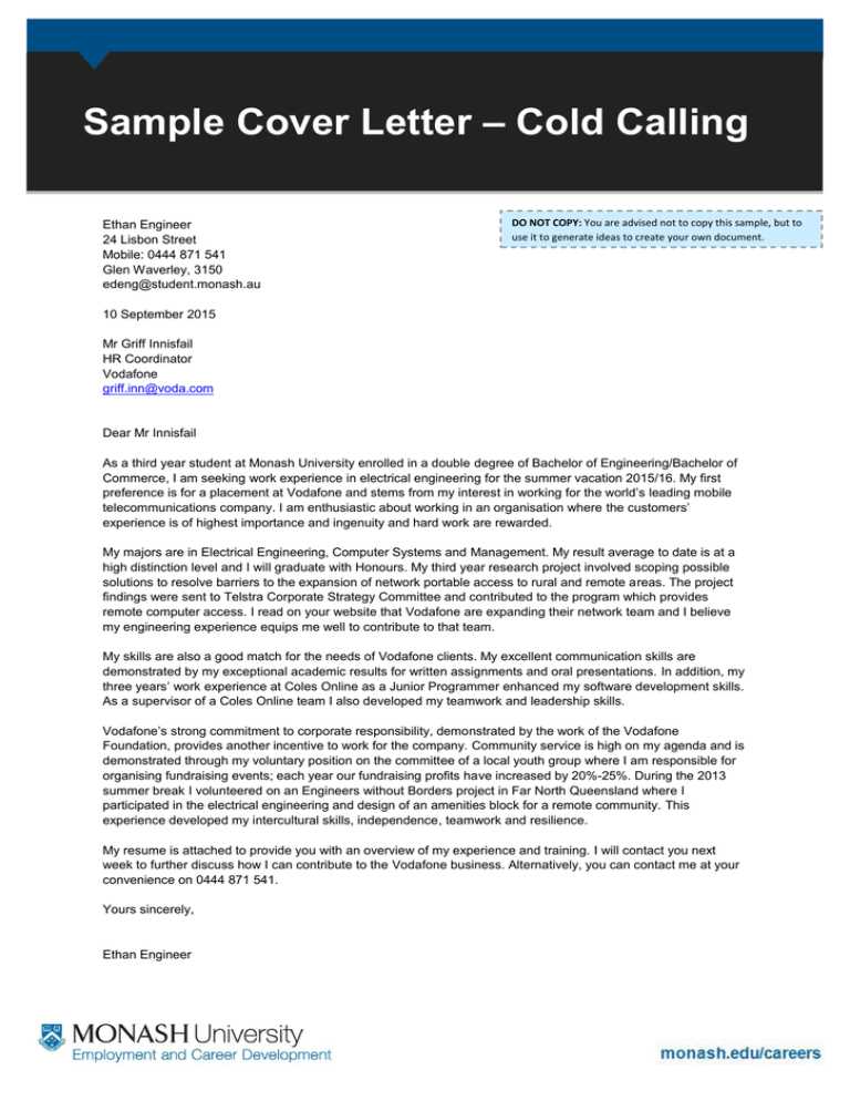 cold cover letter template