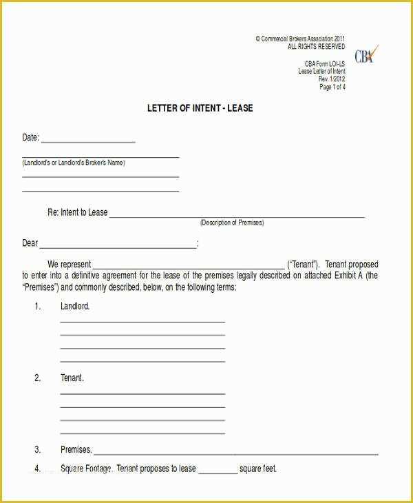 commercial lease letter of intent template