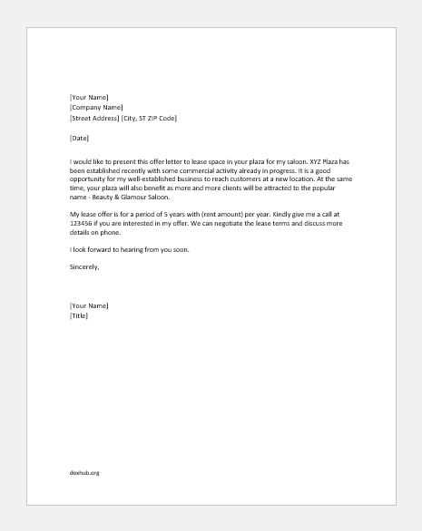 commercial lease offer letter template