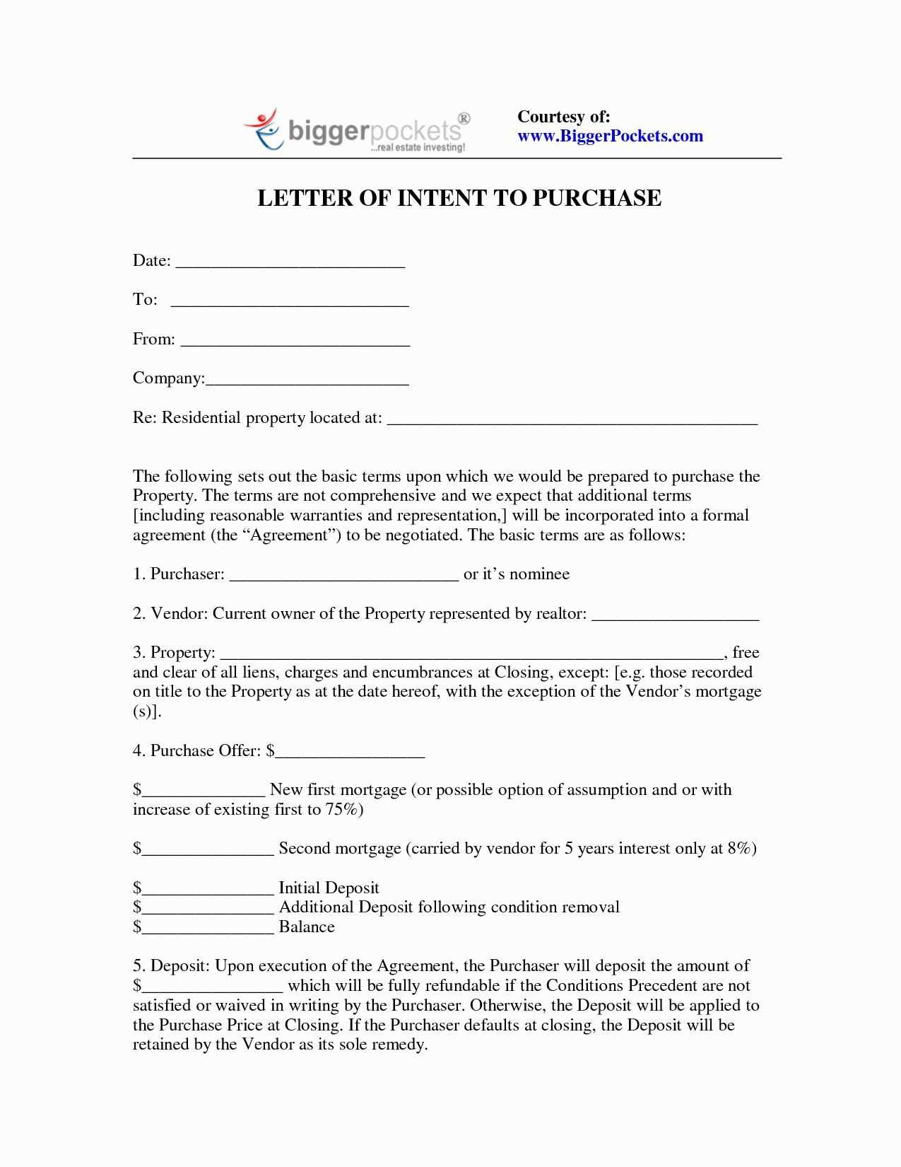 commercial real estate letter of intent template