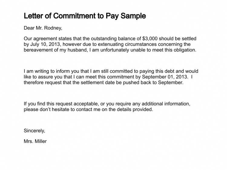 commitment to pay letter template