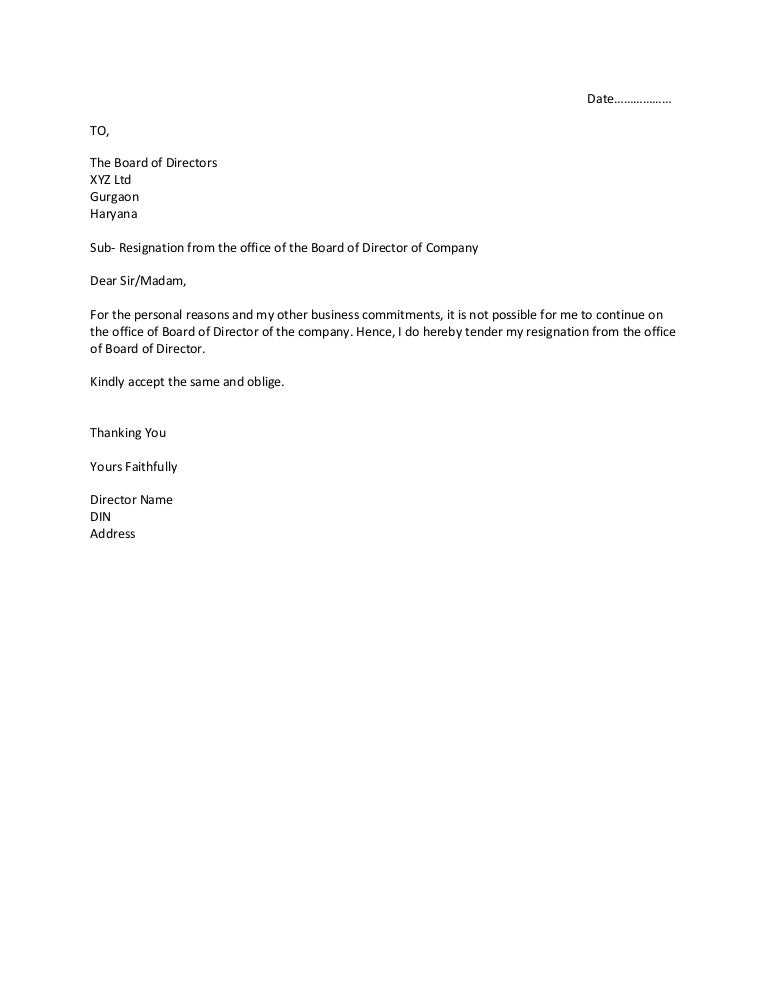 company director resignation letter template