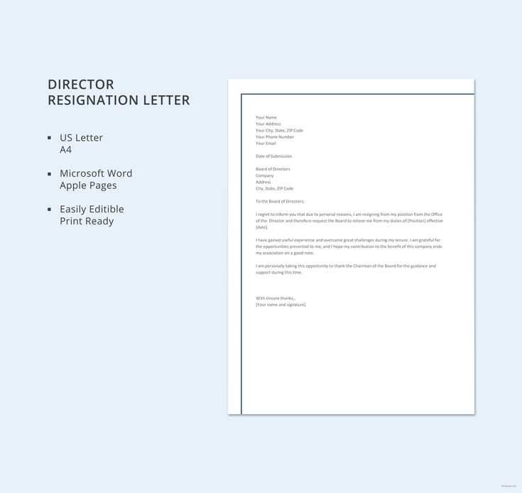 company director resignation letter template