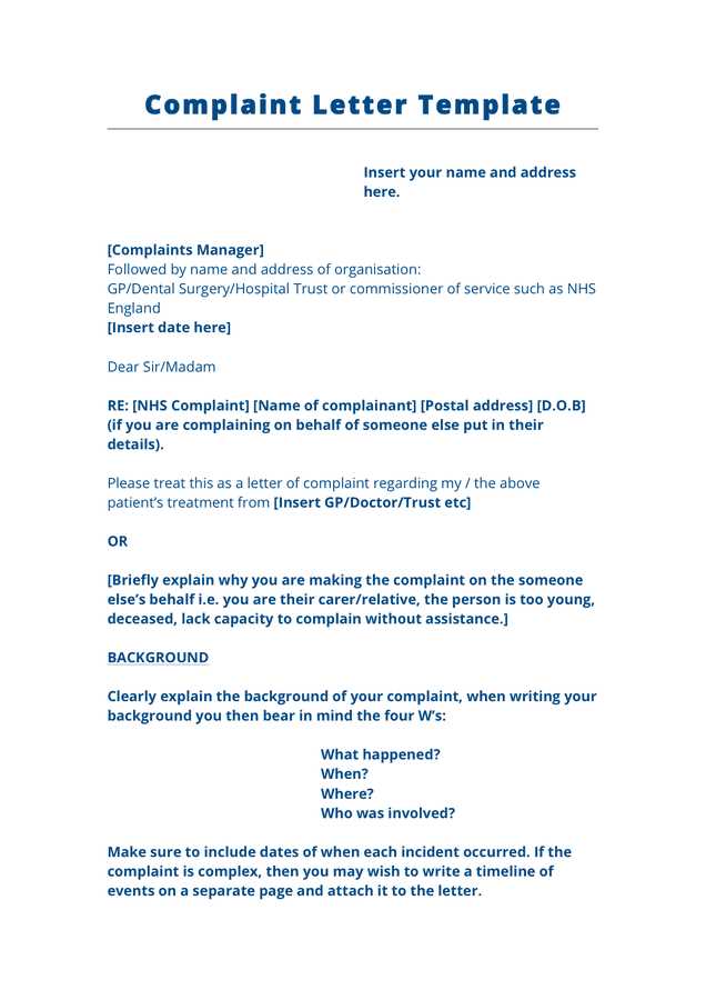 complaint letter template