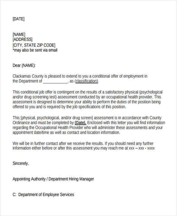 conditional job offer letter template uk