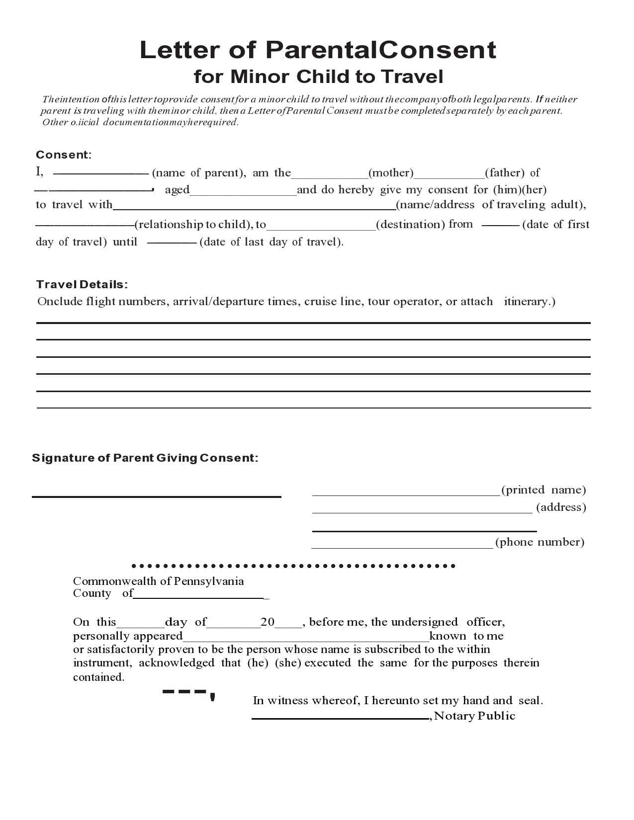 consent to travel letter template