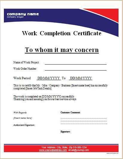 construction letter of completion template