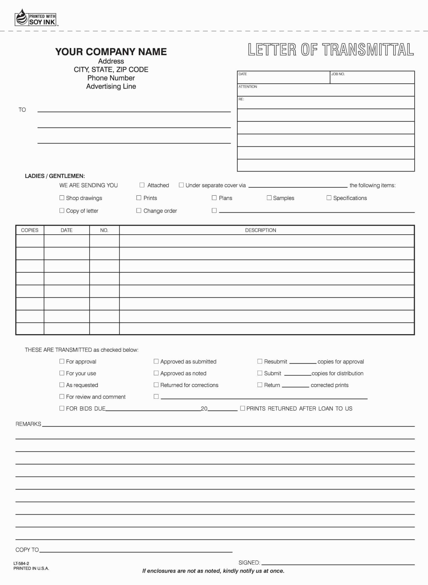 construction letter of transmittal template