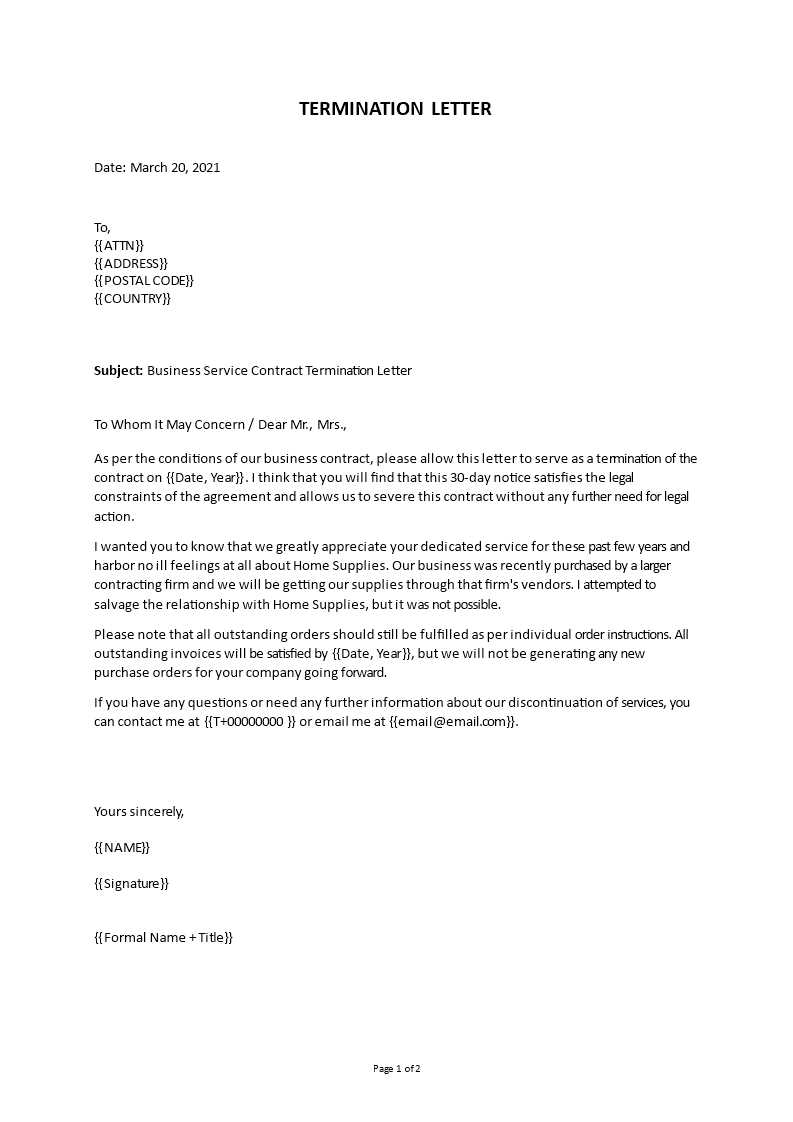 contract termination notice letter template