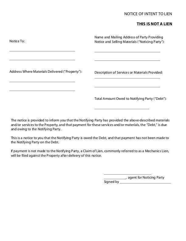 contractor intent to lien letter template