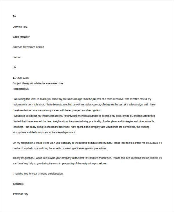 corporate resignation letter template