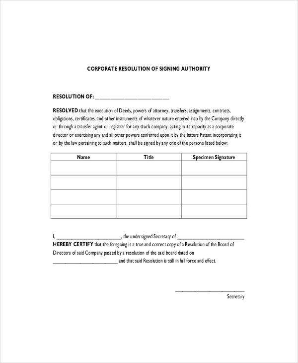 corporate resolution letter template